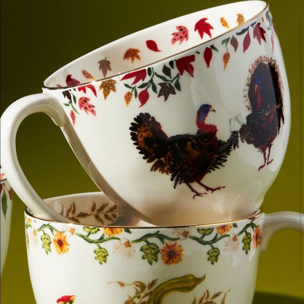 Anthropologie Large Coffee Mug Turkey 🦃 Inslee Fariss - New